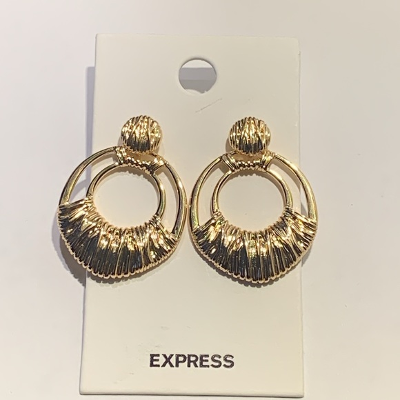 Express Chic Gold Tone Textured Circle Pierced Earrings - Picture 1 of 9